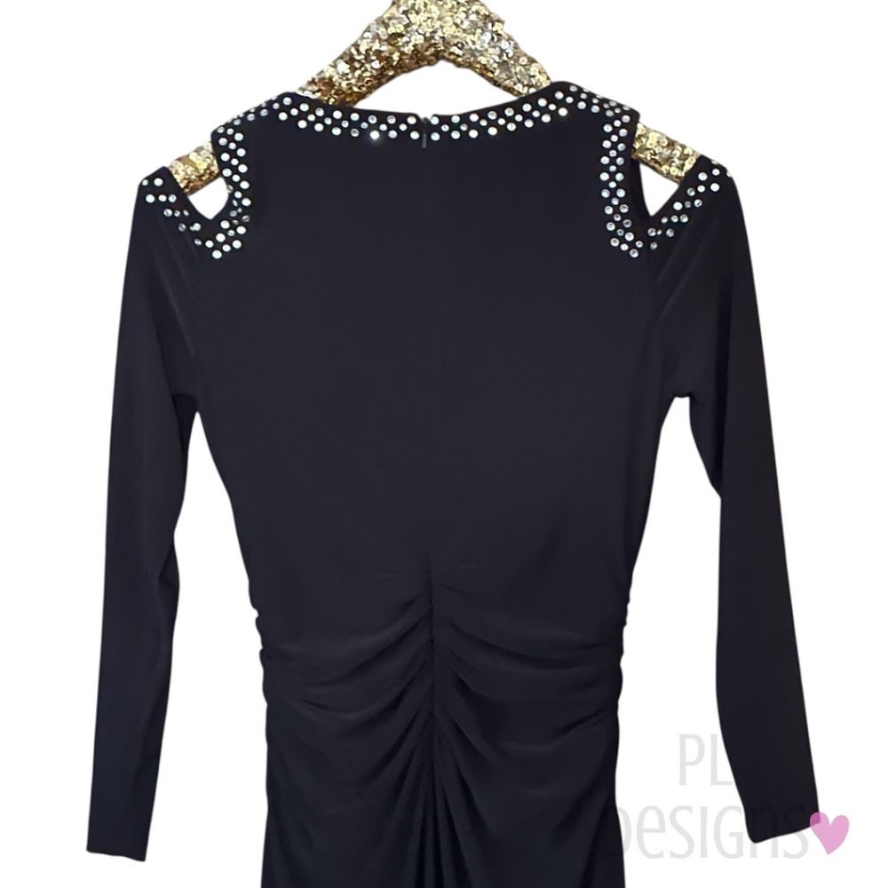 Cache Ruched Embellished Black Dress - Picture 6 of 8